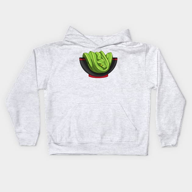 Snake with Ramen Bowl Kids Hoodie by Markus Schnabel